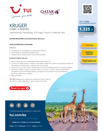 Kruger Sudáfrica 9 días / 6 noches
